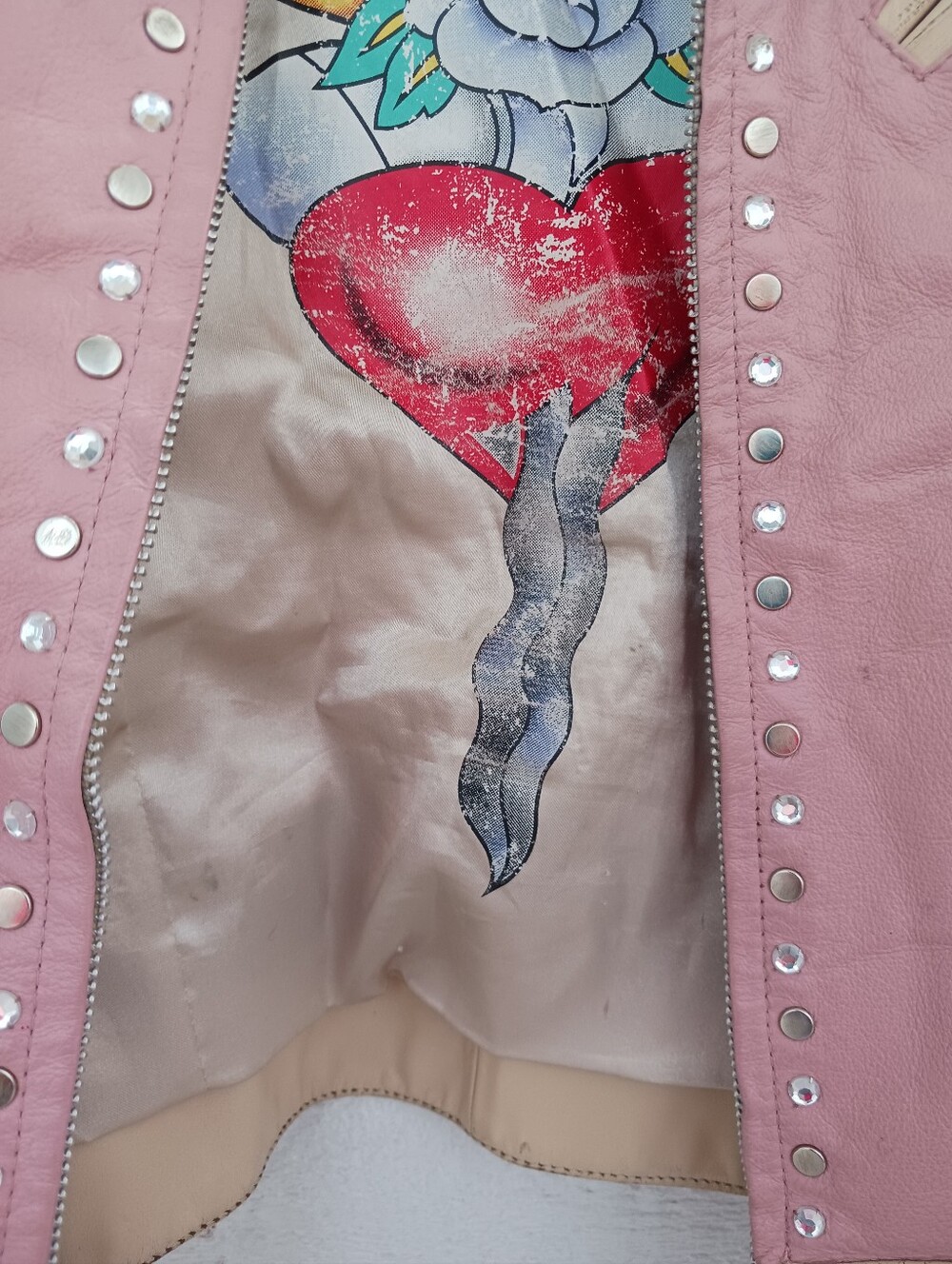 Vintage Wilsons Leather Pink distressed Leather Jacket With Tattoo Design - Picture 6 of 6